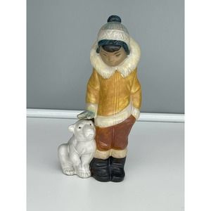 1983 Lladro Inuit Boy With Polar Bear Cub 2269 - Retired